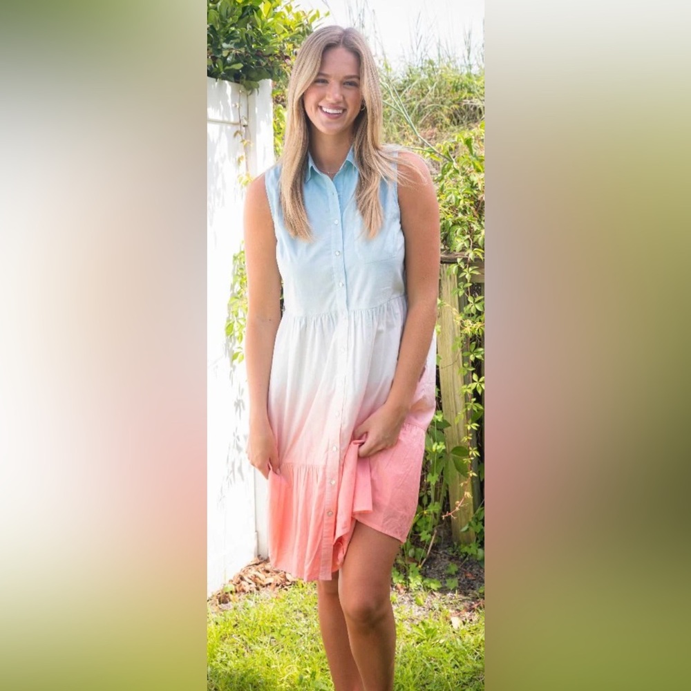 Simply Southern Red, White and Blue Ombré button down dress